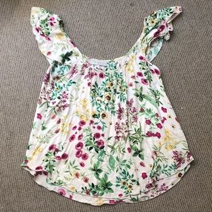 Floral printed flutter-sleeve shirt